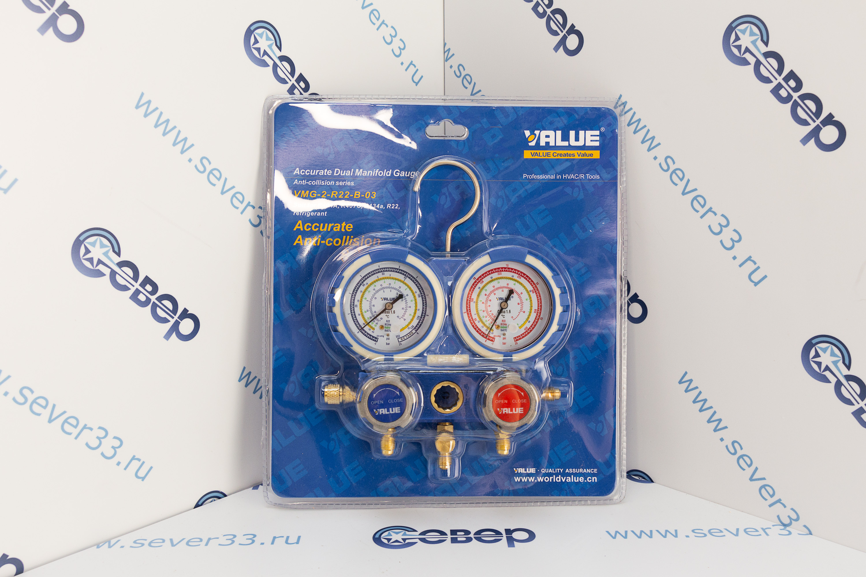 Коллектор двухвентильный Value VMG-2-22-B-03 (R-22, 134, 404, 407C) без шлангов в блисторе_1