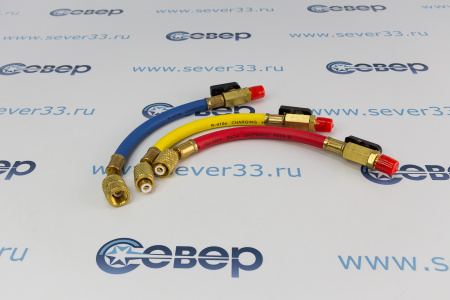 Шланг заправочный с вентилями 1/4 SAE 22 см (компл. 3 шт.)  600 Psi (41 бар) R12, R22, R134, 404 | Продажа, монтаж и обслуживание холодильного оборудования | Север33