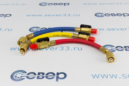 Шланг заправочный с вентилями 1/4 SAE 22 см (компл. 3 шт.)  600 Psi (41 бар) R12, R22, R134, 404 | Продажа, монтаж и обслуживание холодильного оборудования | Север33