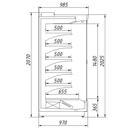 Холодильная горка Ариада Женева-1 ВС55.95GL-1250 (вынос) (-1…+1 ºС) | Продажа, монтаж и обслуживание холодильного оборудования | Север33